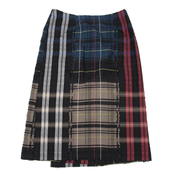 ISSEY MIYAKE HaaT Cotton Wool Check Back Wrap Skirt K-173817_002