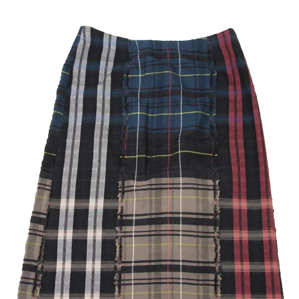 ISSEY MIYAKE HaaT Cotton Wool Check Back Wrap Skirt K-173817_003