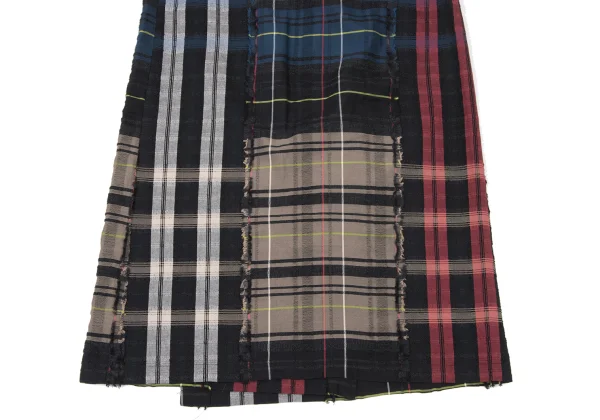 ISSEY MIYAKE HaaT Cotton Wool Check Back Wrap Skirt K-173817_005