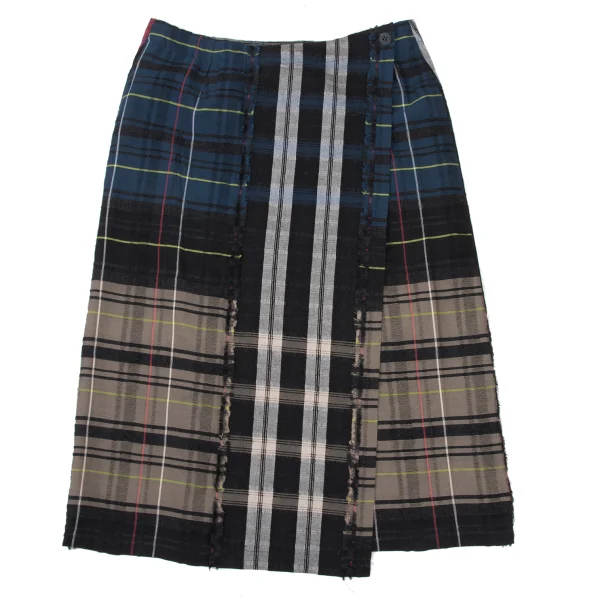 ISSEY MIYAKE HaaT Cotton Wool Check Back Wrap Skirt K-173817_006