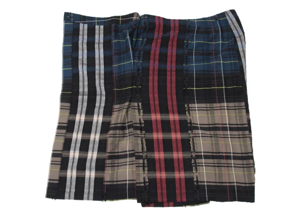 ISSEY MIYAKE HaaT Cotton Wool Check Back Wrap Skirt K-173817_008