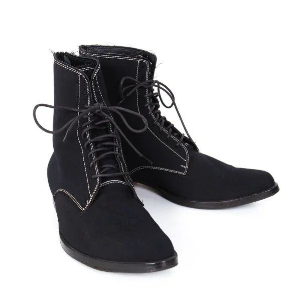 Y's White Stitched Wool gabardine Boots Black About US 7 K-173825_001