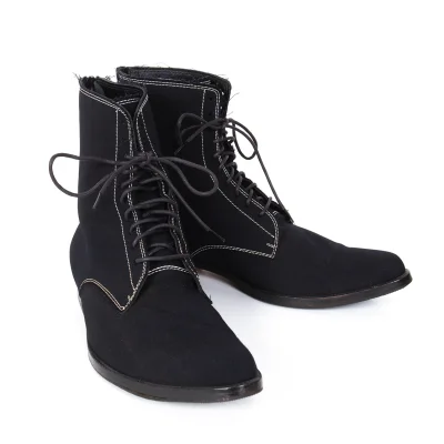 Y's White Stitched Wool gabardine Boots