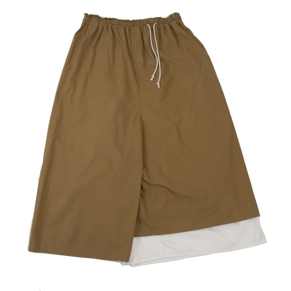 Y's Asymmetrical Layered Wide Dropped Crotch Pants Camel 1 K-173830_001