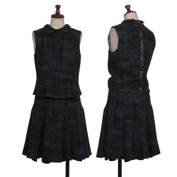 EMPORIO ARMANI Herringbone Tweed Sleeveless Blouse & Skirt Sky blue,Black 38 36 K-173836_001