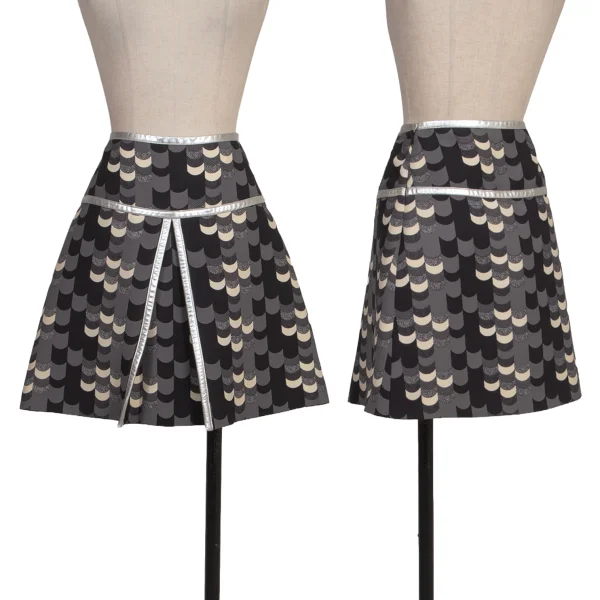 PRADA Scallop Patterned Silver Piping Skirt Black,Grey 36 K-173837_001