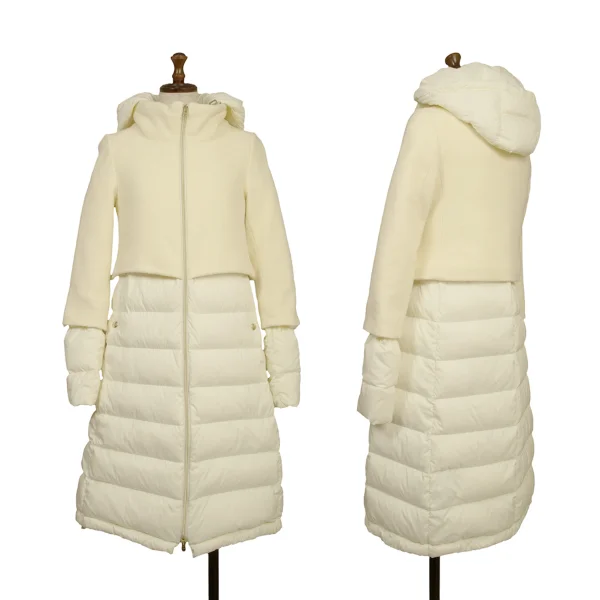 HERNO Wool Switching Hooded Down Coat Ivory 38 K-173841_001