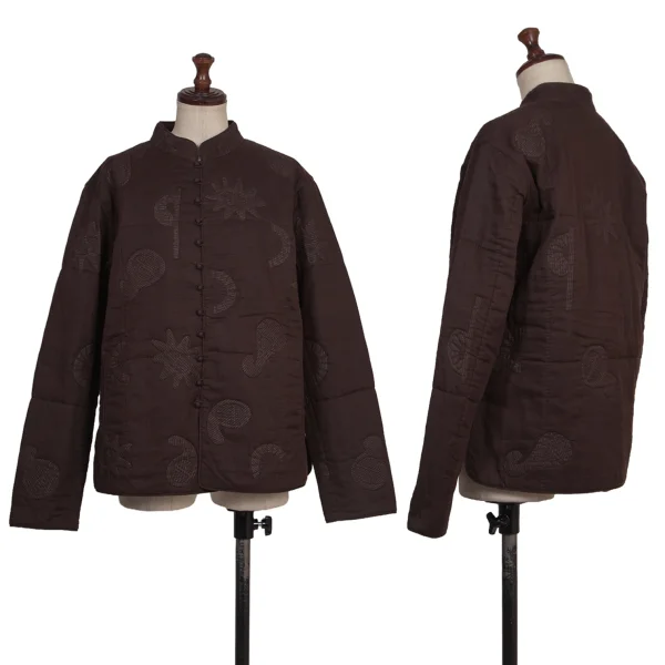 ASHA BY MDS Graphic Embroidery Many Button Stand-collar Jacket Brown M K-173856_001