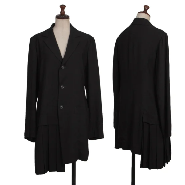 Yohji Yamamoto FEMME Rayon Blend Side Pleats Switching Long Jacket Black 1 K-173857_001
