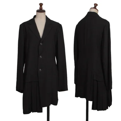 Yohji Yamamoto FEMME Rayon Blend Side Pleats Switching Long Jacket