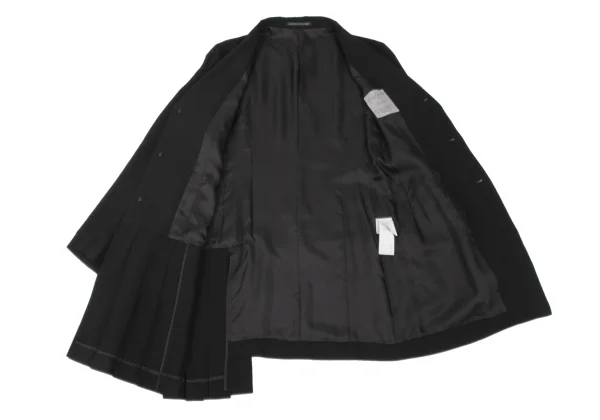 Yohji Yamamoto FEMME Rayon Blend Side Pleats Switching Long Jacket K-173857_011