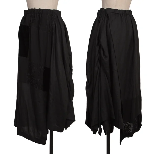 REGULATION yohji yamamoto Patchwork Design Linen Skirt Black 2 K-173859_001