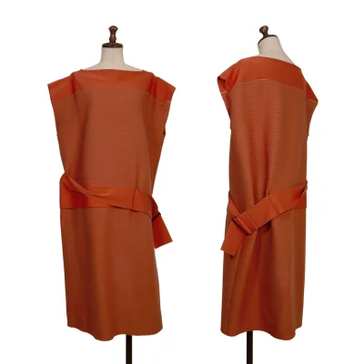 ISSEY MIYAKE Striped Weave Waist Belted Design Dress