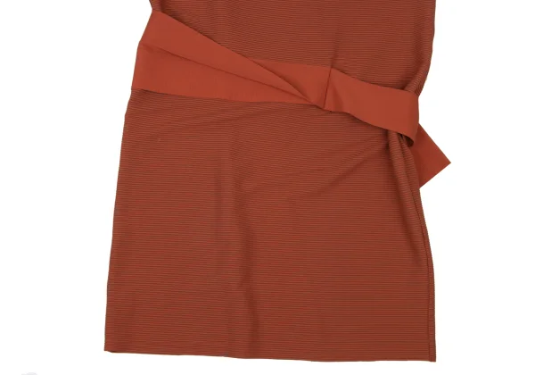 ISSEY MIYAKE Striped Weave Waist Belted Design Dress K-173863_007