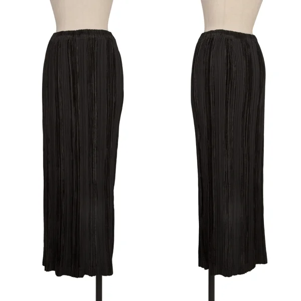 ISSEY MIYAKE Velour Striped Pleats Skirt Black S K-173873_001