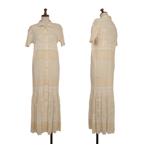 PLEATS PLEASE Graphic Jacquard Mesh Pleats Pleats Dress Beige 3 K-173875_001