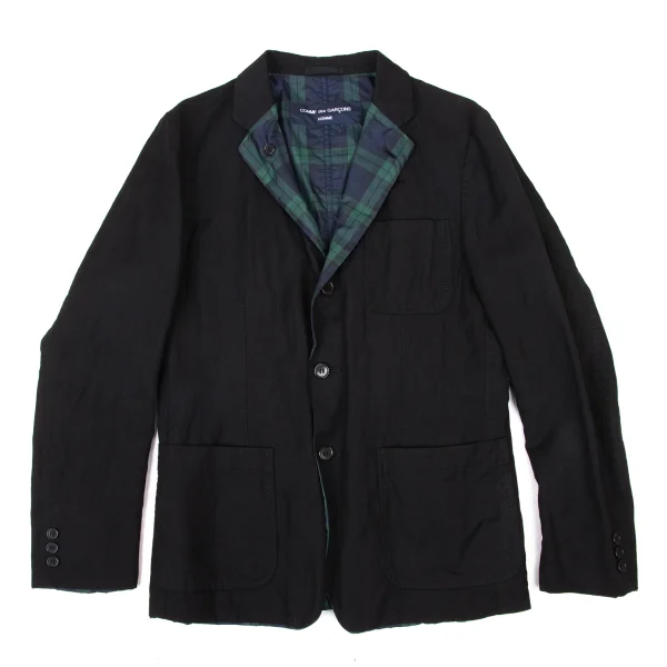 COMME des GARCONS HOMME Wool Linen Check Lining Reversible Jacket Black,Green,Navy XS K-173896_001