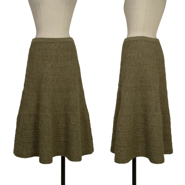 yoshie inaba Wool Cable Knit Skirt Khaki 9 K-173928_001