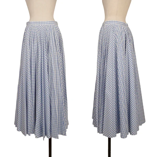 JUNYA WATANABE COMME des GARCONS Poly Cotton Gingham Check Pleated Skirt Sky blue,White M K-173931_001