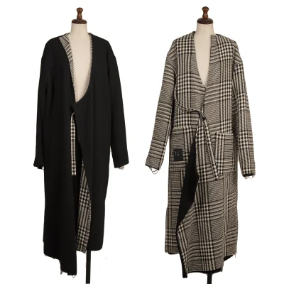 Y's Cut Off Checker Reversible Collarless Coat