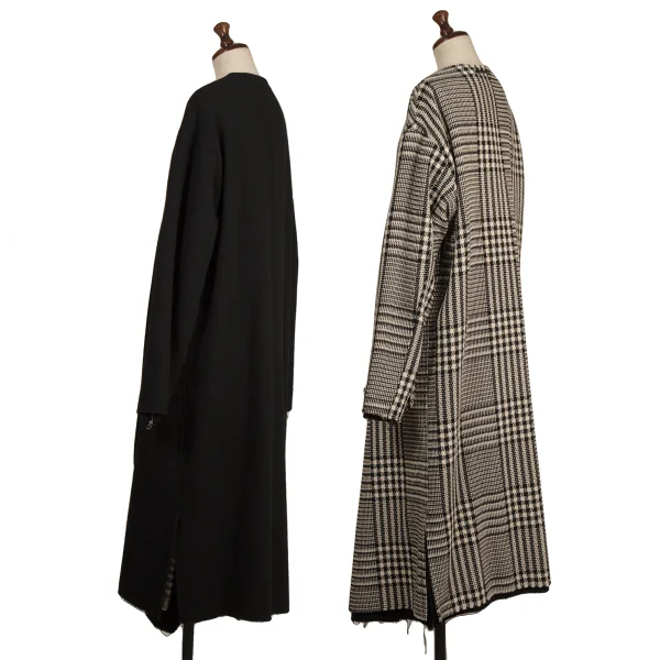 Y's Cut Off Checker Reversible Collarless Coat K-173939_002