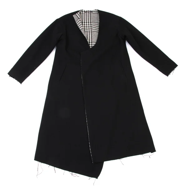 Y's Cut Off Checker Reversible Collarless Coat K-173939_003