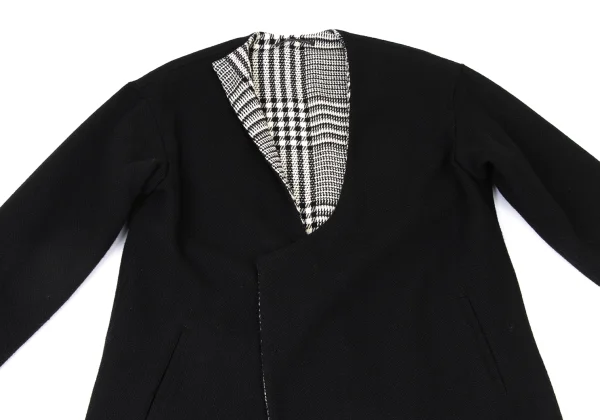 Y's Cut Off Checker Reversible Collarless Coat K-173939_004