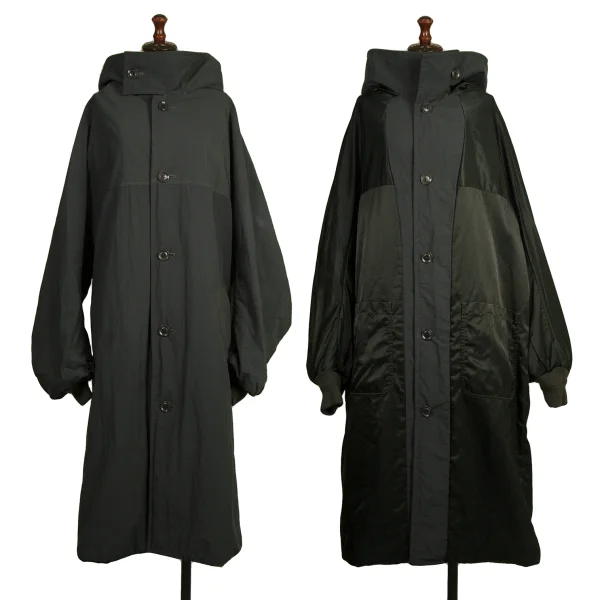 Y's Reversible Padded Nylon Hooded Coat Charcoal 2 K-173940_001