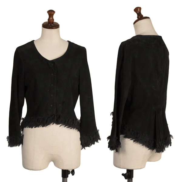 EMPORIO ARMANI Cutting Suede Short Jacket Black 38 K-173951_001