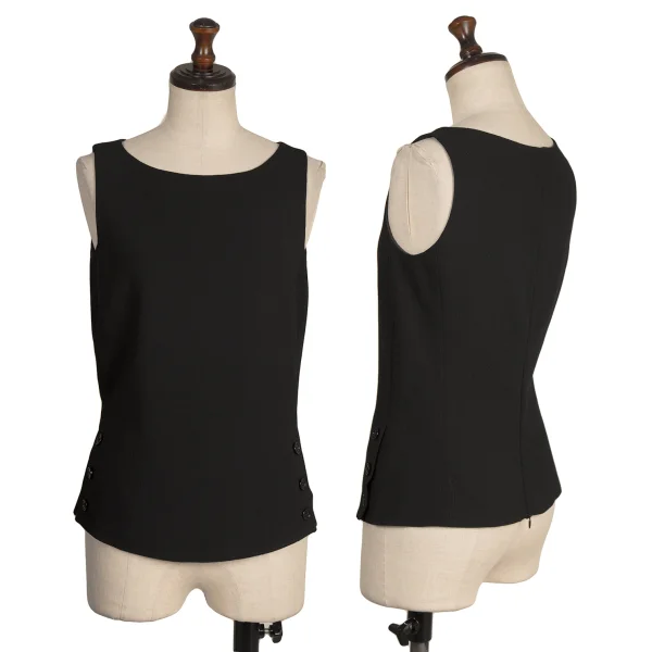EMPORIO ARMANI Hem Buttons Wool Sleeveless Top Black 36 K-173953_001