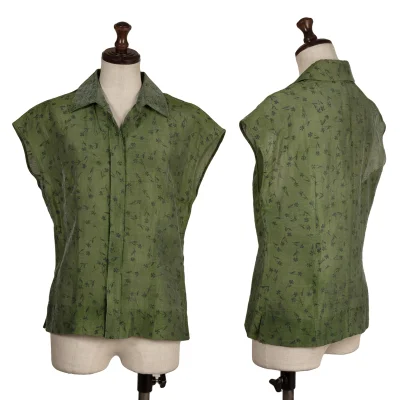 K OF KRIZIA Linen Blend Floral Pattern Sleeveless Blouse