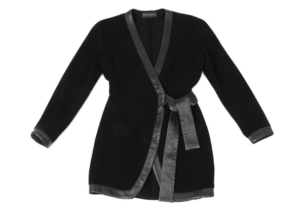 DONNA KARAN Leather Piping Wool Knit Cardigan K-173962_002