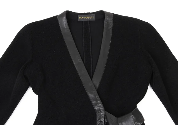 DONNA KARAN Leather Piping Wool Knit Cardigan K-173962_003