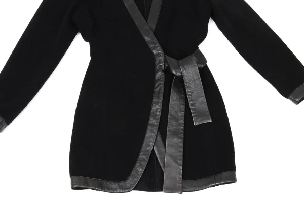 DONNA KARAN Leather Piping Wool Knit Cardigan K-173962_007