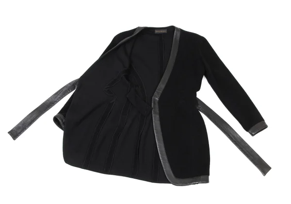 DONNA KARAN Leather Piping Wool Knit Cardigan K-173962_009