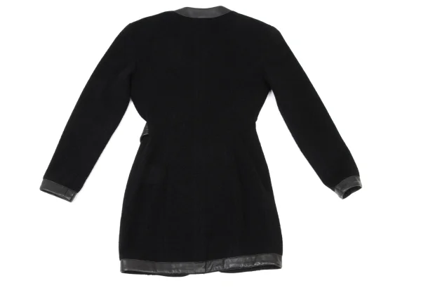 DONNA KARAN Leather Piping Wool Knit Cardigan K-173962_012