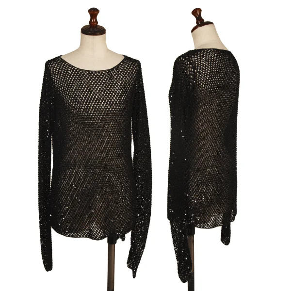 DONNA KARAN Sequins Rayon Mesh Knit Top Black XS K-173964_001