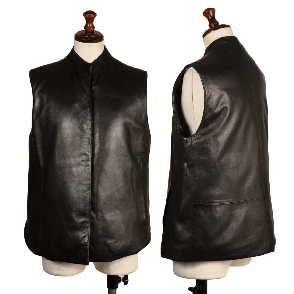 DONNA KARAN NEW YORK Leather Sleeveless Down Jacket Black 36 K-173965_001