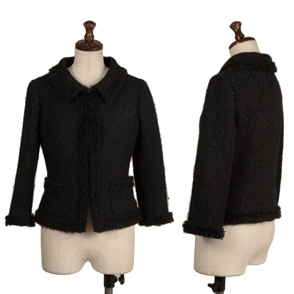 Harrods Fringe Taping Lame Tweed Jacket Black 2 K-173968_001