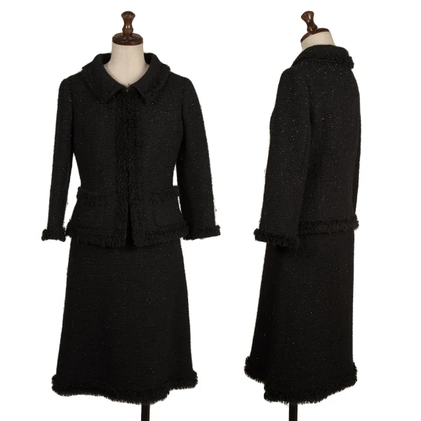 Harrods Fringe Taping Lame Tweed Jacket & Skirt Black 2 K-173970_001