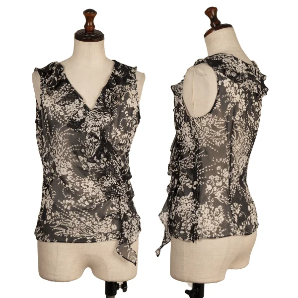 EPOCA Poly Chiffon Botanical Flill Sleeveless Blouse Black 40 K-173972_001