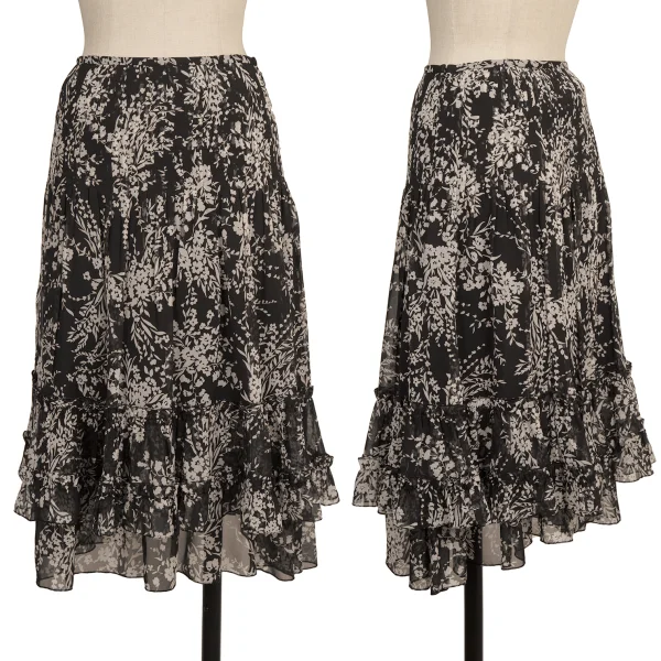 EPOCA Poly Chiffon Botanical Frill Skirt Black 38 K-173973_001