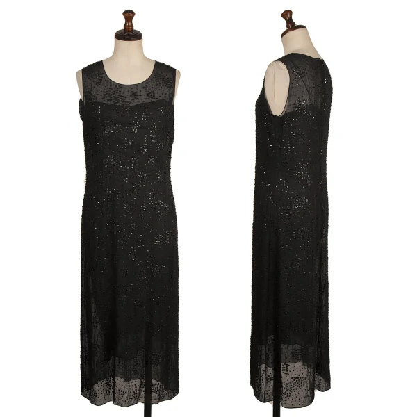Calvin Klein Silk Bead Embellished Sleeveless Dress Black 4 K-173977_001