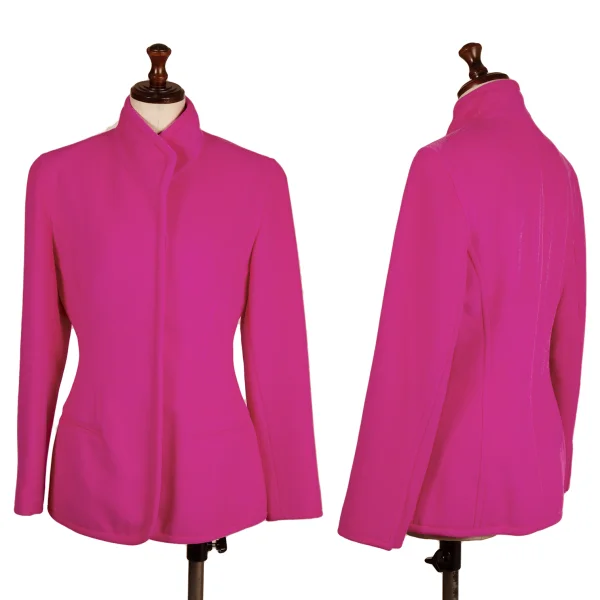 DONNA KARAN Angora Wool Stand Collar Jacket Pink 38 K-173978_001