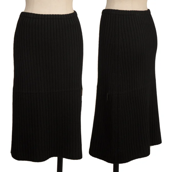 フェンディFENDI Ribbed Wool Knit Skirt Black 38 K-173979_001
