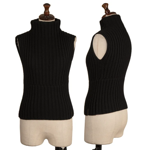 FENDI Wool High Neck Sleeveless Ribbed Knit Black 38 K-173980_001