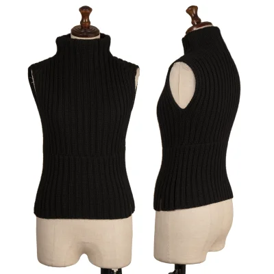 FENDI Wool High Neck Sleeveless Ribbed Knit