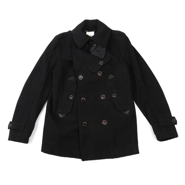 DIESEL Leather Patch Military Pea Coat Black S K-173996_001