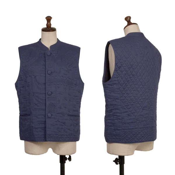 ASHA BY MDS Hand Stitch Cotton Stand Collar Vest Blue M K-174004_001