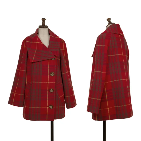 Vivienne Westwood Red Label Wool Blended Checker Half Coat Red 1 K-174016_001